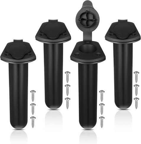 4 Pcs Kayak Deck Flush Mount Fishing Rod Holder with Cap Cover for Boat, Canoe and Tackle Accessory Tools, Black in Saudi Arabia