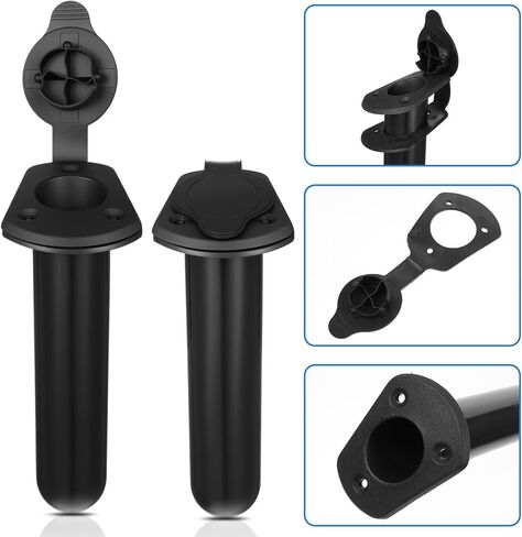 4 Pcs Kayak Deck Flush Mount Fishing Rod Holder with Cap Cover for Boat, Canoe and Tackle Accessory Tools, Black in Saudi Arabia
