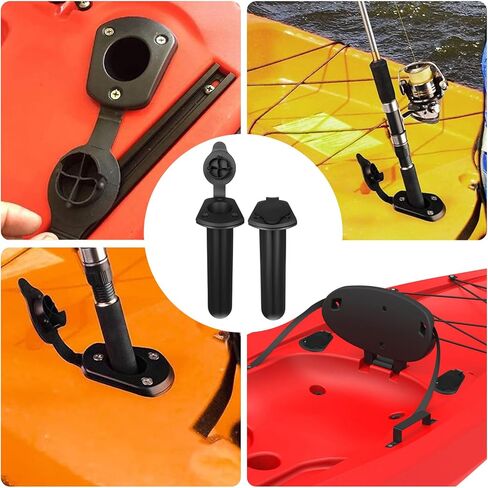 4 Pcs Kayak Deck Flush Mount Fishing Rod Holder with Cap Cover for Boat, Canoe and Tackle Accessory Tools, Black in Saudi Arabia
