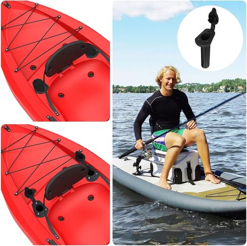 4 Pcs Kayak Deck Flush Mount Fishing Rod Holder with Cap Cover for Boat, Canoe and Tackle Accessory Tools, Black in Saudi Arabia