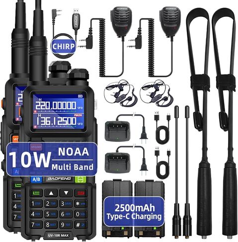 BAOFENG UV-10R MAX Ham Radio Handheld 10W Long Range Tactical NOAA Weather 999CH Rechargeable Walkie Talkies for Adults,Survival Gear, with 2500mAh Battery,Type-C Charging,2 Pack in Saudi Arabia