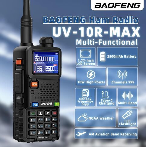 BAOFENG UV-10R MAX Ham Radio Handheld 10W Long Range Tactical NOAA Weather 999CH Rechargeable Walkie Talkies for Adults,Survival Gear, with 2500mAh Battery,Type-C Charging,2 Pack in Saudi Arabia