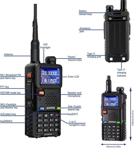 BAOFENG UV-10R MAX Ham Radio Handheld 10W Long Range Tactical NOAA Weather 999CH Rechargeable Walkie Talkies for Adults,Survival Gear, with 2500mAh Battery,Type-C Charging,2 Pack in Saudi Arabia