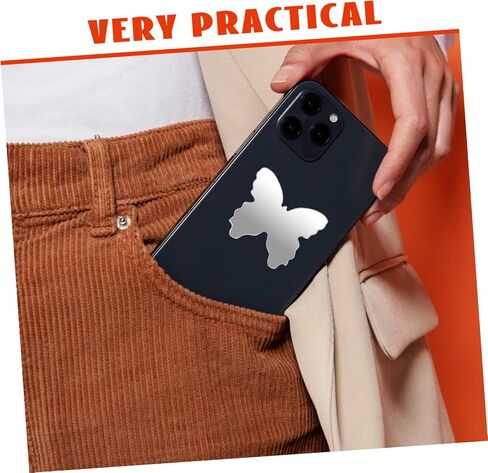 Gadpiparty 5pcs Self-Adhesive Mini Mirror Decals for Smartphone Butterfly Shape Mirror Sticker Portable Makeup Stick Phone Back Phone Charm in Saudi Arabia