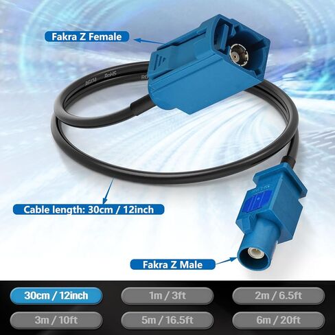 Fakra Z Male to Female 12 Inch 30cm Car Antenna Extension Cable for Vehicle Stereo Android Head Unit GPS Navigation Sirius XM Satellite Radio AM FM Radio 4G LTE Telematics Bluetooth Module in Kuwait