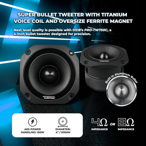 مكبر صوت DS18 PRO-TW750C-4/SL مقاس 4 بوصات مزود بملف صوتي من التيتانيوم مقاس 1.5 بوصة ومغناطيس فريت كبير الحجم بقدرة 200 وات 4 أوم، فضي، فردي in Saudi Arabia
