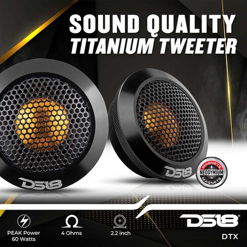 DS18 DTX 2.2 بوصة مكبر صوت على شكل قبة من التيتانيوم مع هيكل من الألومنيوم - جودة صوت 60 وات ذروة 4 أوم مغناطيس نيوديميوم (2 مكبرات صوت) (متجدد) in Saudi Arabia