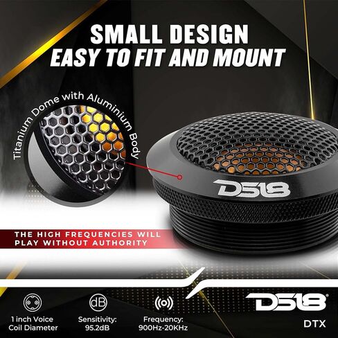 DS18 DTX 2.2 بوصة مكبر صوت على شكل قبة من التيتانيوم مع هيكل من الألومنيوم - جودة صوت 60 وات ذروة 4 أوم مغناطيس نيوديميوم (2 مكبرات صوت) (متجدد) in Saudi Arabia