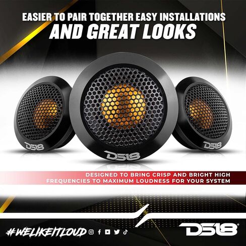 DS18 DTX 2.2 بوصة مكبر صوت على شكل قبة من التيتانيوم مع هيكل من الألومنيوم - جودة صوت 60 وات ذروة 4 أوم مغناطيس نيوديميوم (2 مكبرات صوت) (متجدد) in Saudi Arabia