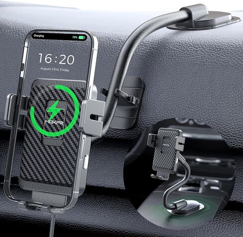 MOKPR Wireless Car Charger, Adjustable Gooseneck Car Mount Auto-Clamping Car Charger, Dashboard [with Anti Shake stabilizer] Phone Holder fit for iPhone 17 16 15 14 13 12, Samsung S24 S23 S22, etc in Saudi Arabia