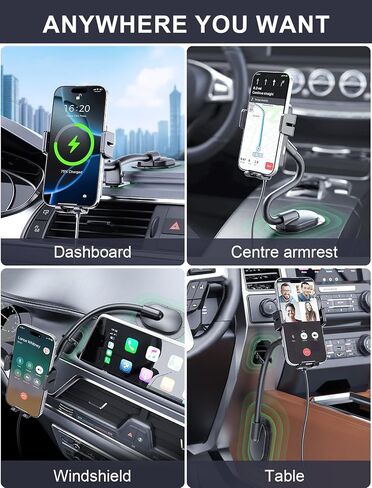 MOKPR Wireless Car Charger, Adjustable Gooseneck Car Mount Auto-Clamping Car Charger, Dashboard [with Anti Shake stabilizer] Phone Holder fit for iPhone 17 16 15 14 13 12, Samsung S24 S23 S22, etc in Saudi Arabia