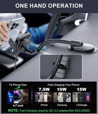 MOKPR Wireless Car Charger, Adjustable Gooseneck Car Mount Auto-Clamping Car Charger, Dashboard [with Anti Shake stabilizer] Phone Holder fit for iPhone 17 16 15 14 13 12, Samsung S24 S23 S22, etc in Saudi Arabia