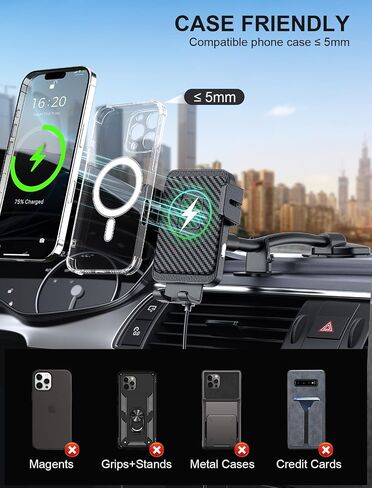 MOKPR Wireless Car Charger, Adjustable Gooseneck Car Mount Auto-Clamping Car Charger, Dashboard [with Anti Shake stabilizer] Phone Holder fit for iPhone 17 16 15 14 13 12, Samsung S24 S23 S22, etc in Saudi Arabia