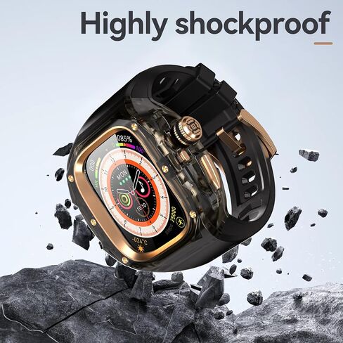VeveXiao Rugged Case with Band Compatible with Apple Watch Ultra 3/Ultra 2 49mm Band,No Tools one click Open Protective Cover Bumper for iWatch Ultra Silicone Strap Transparent Black Black in Saudi Arabia