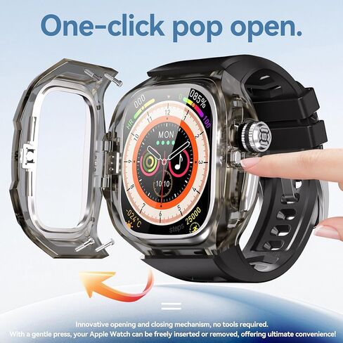 حافظة لساعة Apple Watch Ultra 3/2/1 مقاس 49 مم [تصميم مفتوح بنقرة واحدة] [إطار داخلي من سبائك الألومنيوم] [مقاوم للصدمات من الدرجة العسكرية] غطاء فاخر ومتين مع حزام لساعة Apple 49 مم (أسود إجمالي) in Kuwait