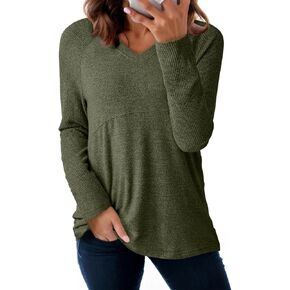 Dokotoo Women's Casual T Shirts Long Sleeve V Neck Ribbed Knit Tops Tee Shirts in Saudi Arabia