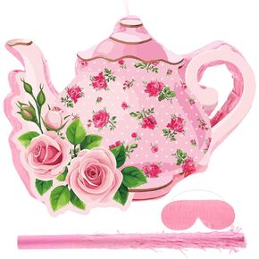 Aoriher 4 Pieces Tea Party Pinatas Flower Themed Party Decorations Teapot Small Pinata Bundle with a Blindfold, Stick and Confetti Tea Cup Party Supplies Favors for Kids Girls Birthday Party (Teacup) in Kuwait