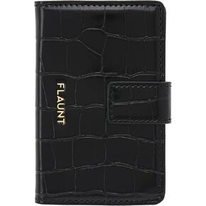 FLAUNT MagSafe Phone Wallet/Card Holder with Magnetic Closure - Black | Crocodile Faux Leather - Compatible with MagSafe Phones & Covers - Easily Snap On and Off - Holds Up To 4 Cards, ID, and Cash in Saudi Arabia