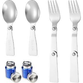 4PCS Stainless Steel Foldable Spoon and Fork Set, Sporks Stainless Steel, Fork and Spoons Set for Lunch Box, Foldable Spoons Convenient Design(Silver) in Kuwait