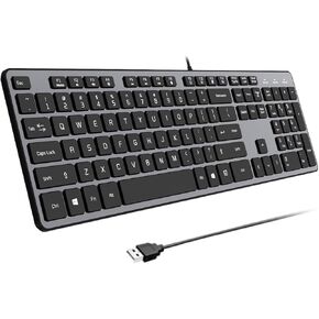 Wired USB Keyboard, Comfortable Quiet Chocolate Keys, Durable Ultra-Slim Wired Computer Keyboard(QWERTY) for PC, Windows 11/10/8/7/XP/Vista KB1430 - Gray in Saudi Arabia