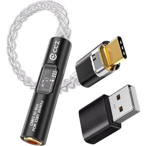 محول سماعة رأس صوت USB C إلى 3.5 ملم مع CX31993 MAX97220 ثنائي الشريحة دونجل Hi-Res DAC، USB-A ونوع C/USB-C إلى محول Aux، كابل CCZ CM01 8-Strand أحادي كريستال نحاسي مطلي بالفضة IEM (أسود) in Kuwait