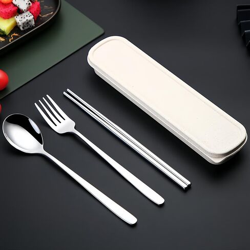 3pcs Travel Utensils with Case,Portable Silverware Set for Work, Stainless Steel Reusable Travel Cutlery Set, Fork and Spoon Set for Camping, Picnic, Gadgets, Lunch Box for Men, Black in Saudi Arabia