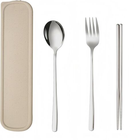 3pcs Travel Utensils with Case,Portable Silverware Set for Work, Stainless Steel Reusable Travel Cutlery Set, Fork and Spoon Set for Camping, Picnic, Gadgets, Lunch Box for Men, Black in Saudi Arabia