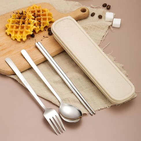 3pcs Travel Utensils with Case,Portable Silverware Set for Work, Stainless Steel Reusable Travel Cutlery Set, Fork and Spoon Set for Camping, Picnic, Gadgets, Lunch Box for Men, Black in Saudi Arabia
