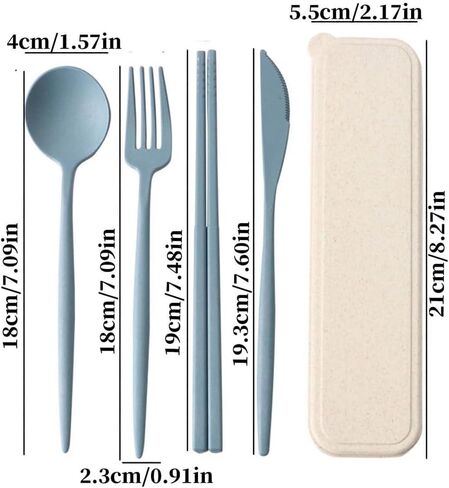 4PCS Set of Reusable Wheat Straw Travel Utensils with Case - Perfect Lunch Box Accessories, Ideal for Camping & Daily Outdoor Use(Blue) in Saudi Arabia