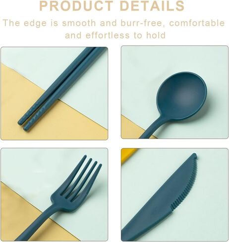 4PCS Set of Reusable Wheat Straw Travel Utensils with Case - Perfect Lunch Box Accessories, Ideal for Camping & Daily Outdoor Use(Blue) in Saudi Arabia