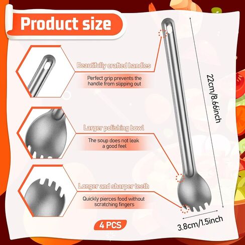 4 Pcs Titanium Long Handle Spork and Spoon 8.7 Inch Soup Spoon Ultralight Portabale Flatware Camping Spork Utensil for Outdoor Camping Backpacking Hiking Travel Picnic in Saudi Arabia