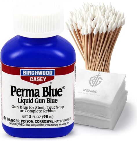 مجموعة Gun Metal Blueing Kit Birchwood Casey Super Blue 3 أوقية لاستعادة الفولاذ بما في ذلك. 50 قطعة من رقعات تنظيف الأسلحة و100 قطعة من مسحات تنظيف الأسلحة مقاس 6 بوصات in Kuwait