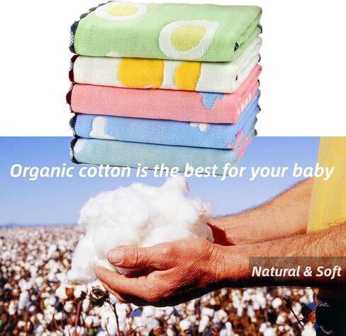 Muslin Baby Washcloths, Organic Muslin Cotton Face Towels, Natural Cotton Wipes for Newborn Sensitive Skin, Soft Bath Washcloths for Boys or Girls, 10 Pack, Christmas Gift in Kuwait