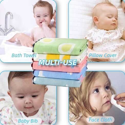 Muslin Baby Washcloths, Organic Muslin Cotton Face Towels, Natural Cotton Wipes for Newborn Sensitive Skin, Soft Bath Washcloths for Boys or Girls, 10 Pack, Christmas Gift in Kuwait