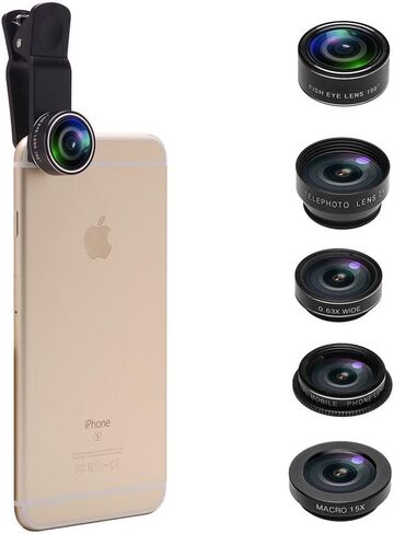 5 in 1 Phone Camera Lens Kit, 2X Optical Zoom Telephoto Lens & 198° Fisheye Lens & 0.63x Wide Angle Lens & 15x Macro Lens & CPL Lens for iPhone, Samsung and More in Saudi Arabia
