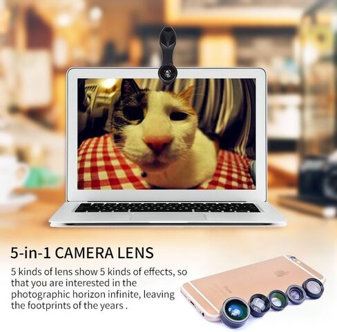 5 in 1 Phone Camera Lens Kit, 2X Optical Zoom Telephoto Lens & 198° Fisheye Lens & 0.63x Wide Angle Lens & 15x Macro Lens & CPL Lens for iPhone, Samsung and More in Saudi Arabia