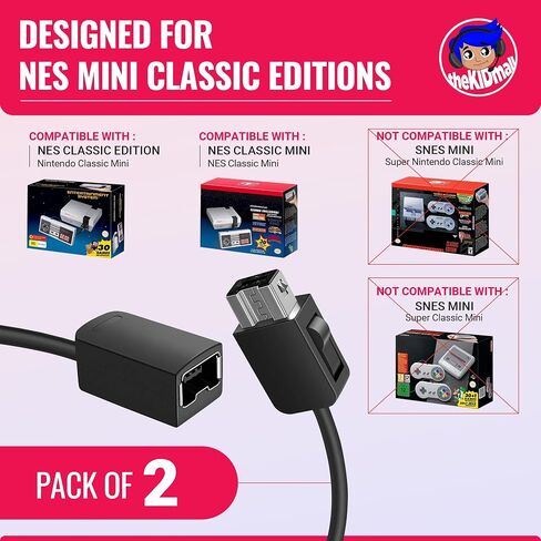 حزمة TheKidMall مكونة من 2 كابلات تمديد لوحدة التحكم متوافقة مع Nintendo NES Classic (نظام نينتندو الترفيهي) - 9 أقدام و8 بوصات (3 أمتار) حزمة من 2 | سلك تمديد طويل in Saudi Arabia