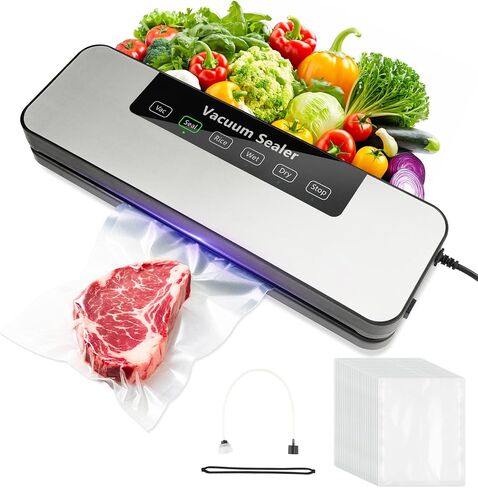 Vacuum Sealer for Food, Automatic Food Vacuum Sealer Machine, Precision Suction Power Compact 6-in-1 Food Sealer, Dry & Moist Modes with 50 Vacuum Bags and Air Suction Hose (Silver) in Saudi Arabia