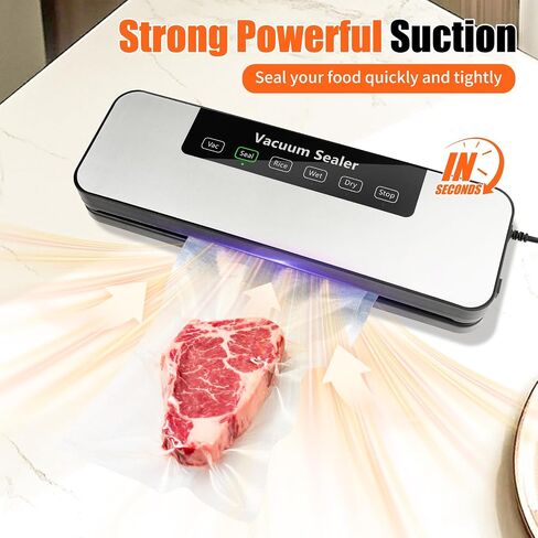 Vacuum Sealer for Food, Automatic Food Vacuum Sealer Machine, Precision Suction Power Compact 6-in-1 Food Sealer, Dry & Moist Modes with 50 Vacuum Bags and Air Suction Hose (Silver) in Saudi Arabia