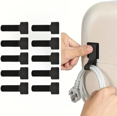 10 Pack Hook and Loop Cable Ties with Adhesive Back, Reusable Cord Organizer Straps for Wires, Cables, Home & Office Use (Black) in Saudi Arabia