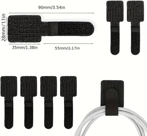 10 Pack Hook and Loop Cable Ties with Adhesive Back, Reusable Cord Organizer Straps for Wires, Cables, Home & Office Use (Black) in Saudi Arabia