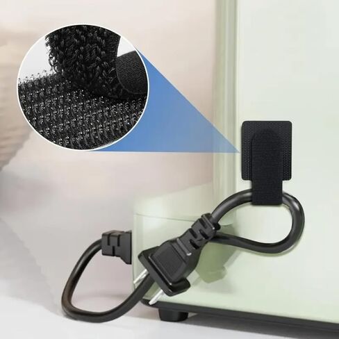 10 Pack Hook and Loop Cable Ties with Adhesive Back, Reusable Cord Organizer Straps for Wires, Cables, Home & Office Use (Black) in Saudi Arabia
