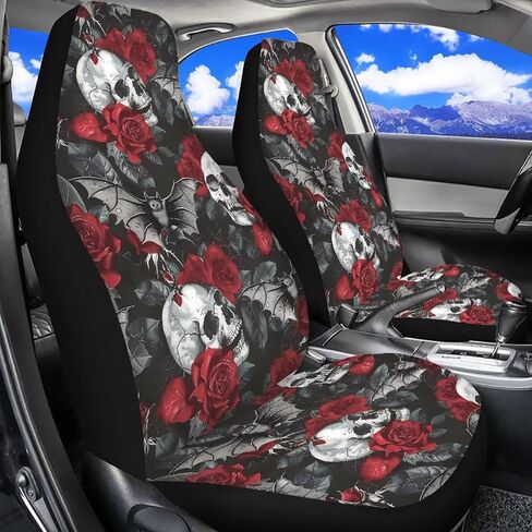 Gothic Skull Car Seat Covers Highback Bucket Seat Cover Universal Front Bucket Seat Cover,2pcs Universal Fit, Halloween Bat Auto Accessories in Saudi Arabia