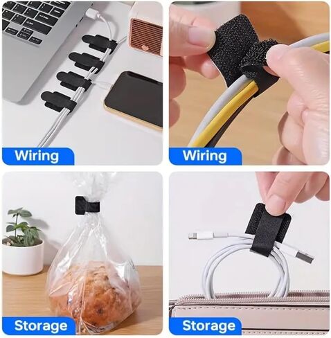 10 Pack Hook and Loop Cable Ties with Adhesive Back, Reusable Cord Organizer Straps for Wires, Cables, Home & Office Use (Black) in Saudi Arabia