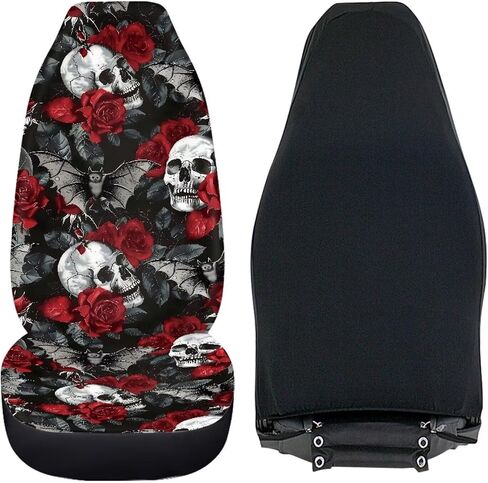 Gothic Skull Car Seat Covers Highback Bucket Seat Cover Universal Front Bucket Seat Cover,2pcs Universal Fit, Halloween Bat Auto Accessories in Saudi Arabia