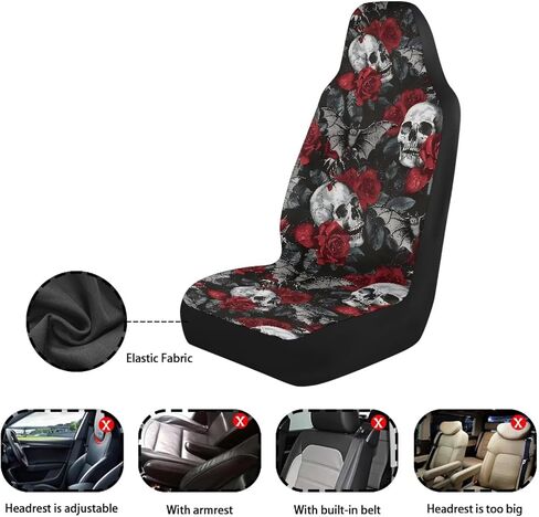 Gothic Skull Car Seat Covers Highback Bucket Seat Cover Universal Front Bucket Seat Cover,2pcs Universal Fit, Halloween Bat Auto Accessories in Saudi Arabia