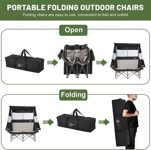 Nice C Heated Double Camping Chair with Canopy, Heated Outdoor Sports Folding Chair with Battery, Portable Padded Umbrella Chairs with Shade, Cup Holder, Cooler Bag, Loveseat for Lawn, Outdoors in Saudi Arabia