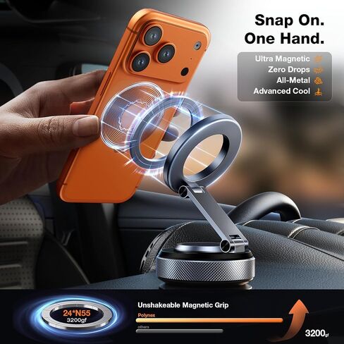 Magnetic Phone Holder for Car, Aerospace Aluminum iPhone Mount with 3200gf Magnet & 80LBS Vacuum Suction, 360° Adjustable Dashboard Mount Compatible with MagSafe iPhone 17 Pro Max/16/15/14/13 in Saudi Arabia