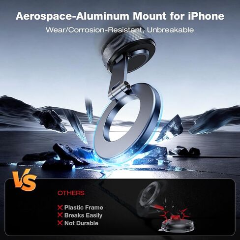 Magnetic Phone Holder for Car, Aerospace Aluminum iPhone Mount with 3200gf Magnet & 80LBS Vacuum Suction, 360° Adjustable Dashboard Mount Compatible with MagSafe iPhone 17 Pro Max/16/15/14/13 in Saudi Arabia