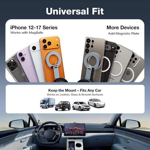 Magnetic Phone Holder for Car, Aerospace Aluminum iPhone Mount with 3200gf Magnet & 80LBS Vacuum Suction, 360° Adjustable Dashboard Mount Compatible with MagSafe iPhone 17 Pro Max/16/15/14/13 in Saudi Arabia